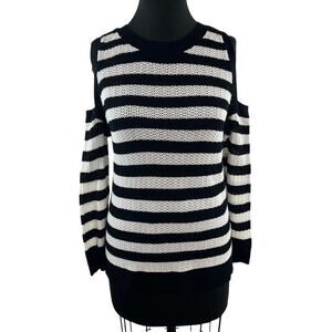 Rag & Bone White Black Sweater Striped Knit Crew Neck Cold Shoulder Sz M Medium